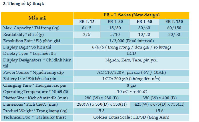 Cân tính giá điện tử EB-L series 2