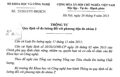 Quy định về đo lường đối với phương tiện đo nhóm 2